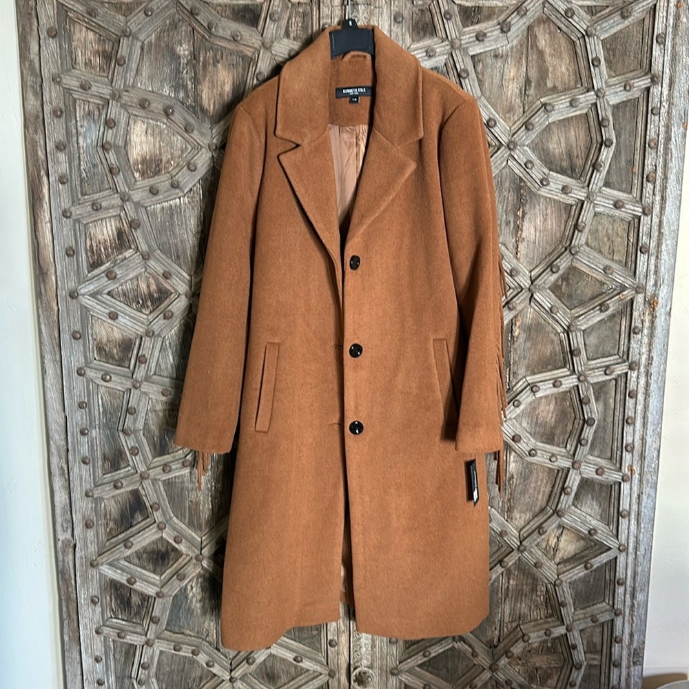 Kenneth Cole Wool fringed back coat